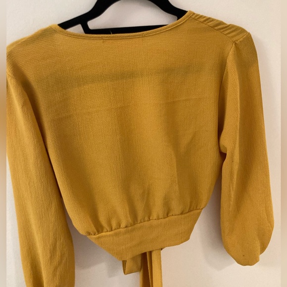Lock & Key mustard yellow wrap cropped blouse - Picture 3 of 3